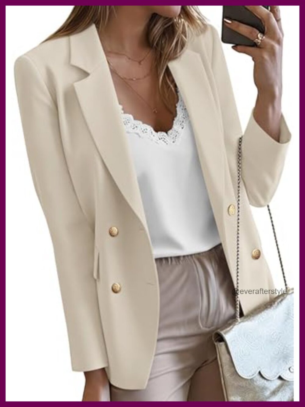 Womens Double Breasted Blazer Gold Button Business Casual Work Jacket